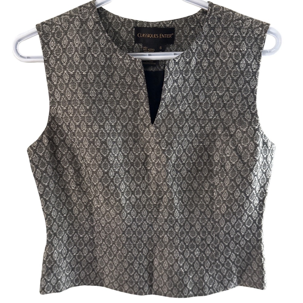 Classiques Entier Womens Grey Silver Jacquard V-Neck Shell Top Vest Size 6